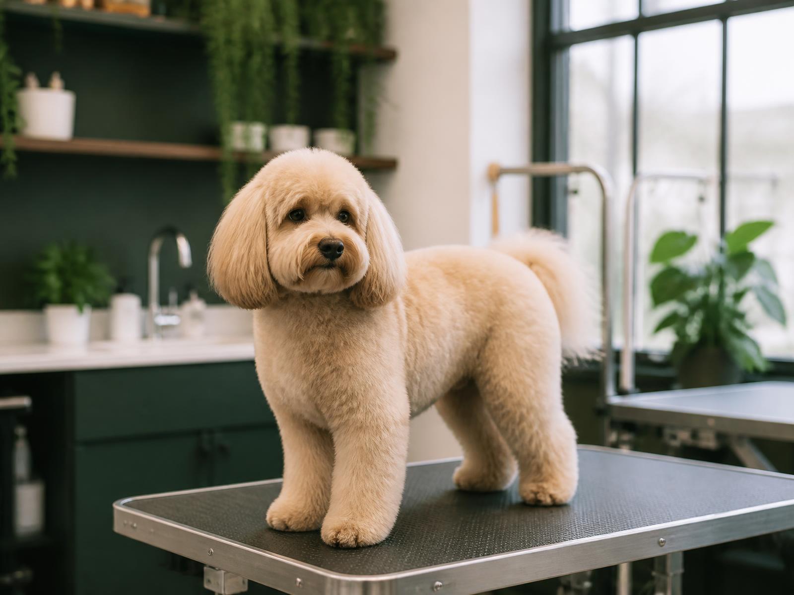 Ferdig klippet hund fotografert i rolig, varmt lys
